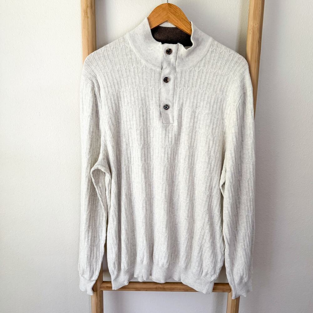 Tasso Elba Supima Cotton Quarter Zip Mock Neck Sweater Men’s XL Cream